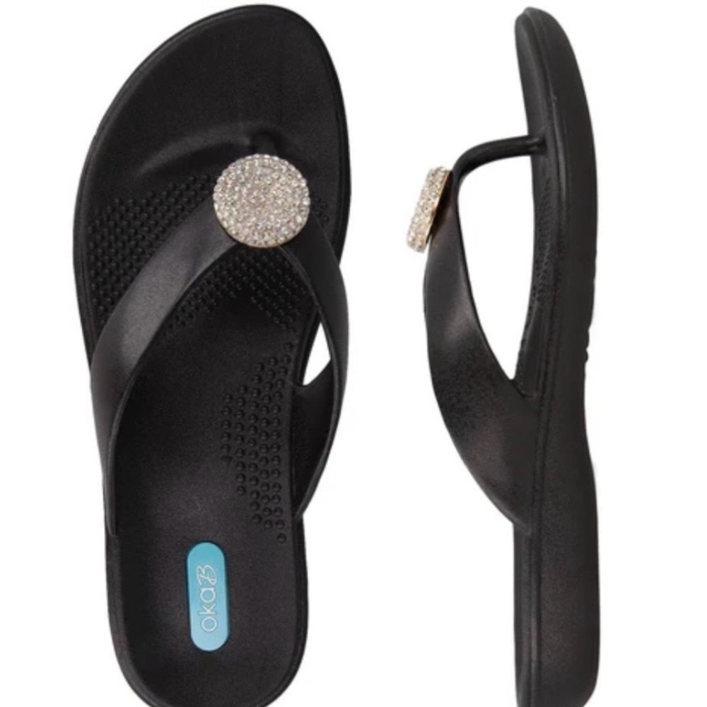 OKA b. Black Sandals with Sparkling Gold Detail New without tag